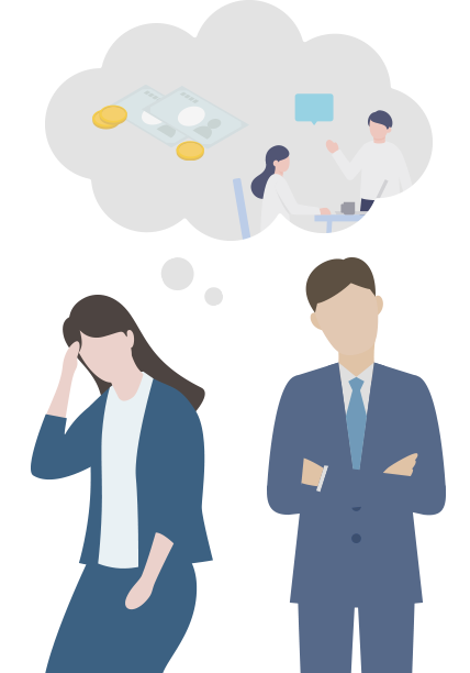 仕事×人間関係・お金に悩む人のイラスト